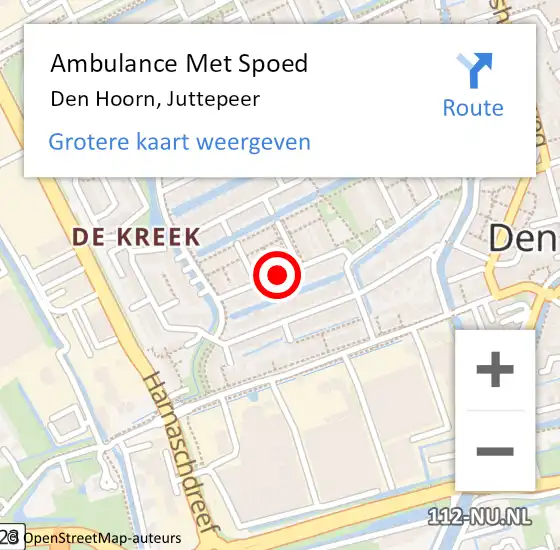 Locatie op kaart van de 112 melding: Ambulance Met Spoed Naar Den Hoorn, Juttepeer op 29 mei 2017 00:57