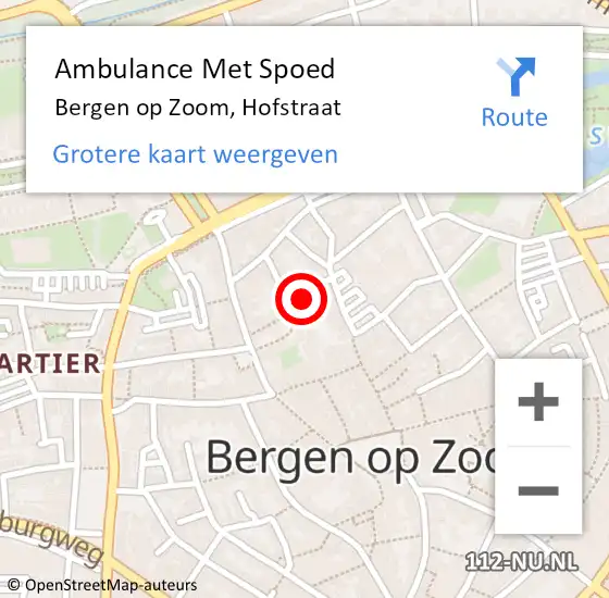 Locatie op kaart van de 112 melding: Ambulance Met Spoed Naar Bergen op Zoom, Hofstraat op 29 mei 2017 01:56