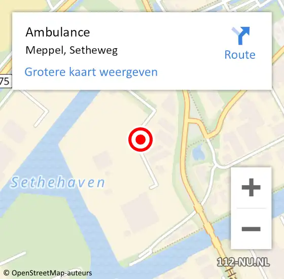 Locatie op kaart van de 112 melding: Ambulance Meppel, Setheweg op 29 mei 2017 06:10