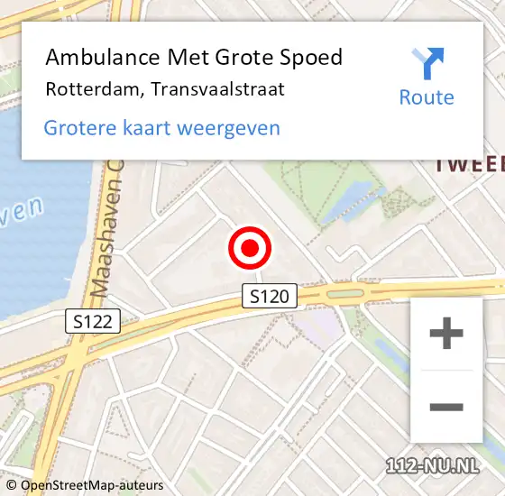 Locatie op kaart van de 112 melding: Ambulance Met Grote Spoed Naar Rotterdam, Transvaalstraat op 29 mei 2017 07:07
