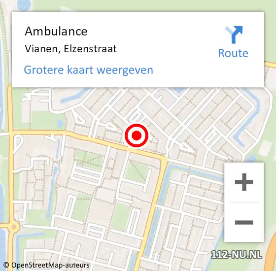 Locatie op kaart van de 112 melding: Ambulance Vianen, Elzenstraat op 22 januari 2014 02:47