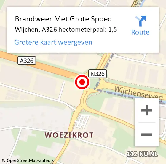 Locatie op kaart van de 112 melding: Brandweer Met Grote Spoed Naar Wijchen, A326 hectometerpaal: 1,5 op 29 mei 2017 08:42