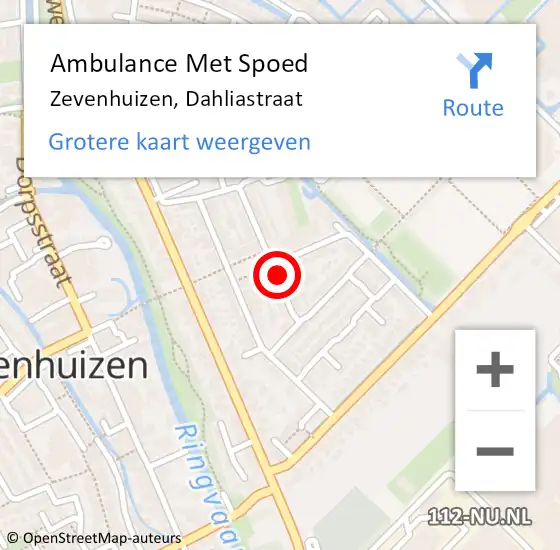 Locatie op kaart van de 112 melding: Ambulance Met Spoed Naar Zevenhuizen, Dahliastraat op 29 mei 2017 09:00