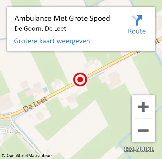 Locatie op kaart van de 112 melding: Ambulance Met Grote Spoed Naar De Goorn, De Leet op 29 mei 2017 09:15