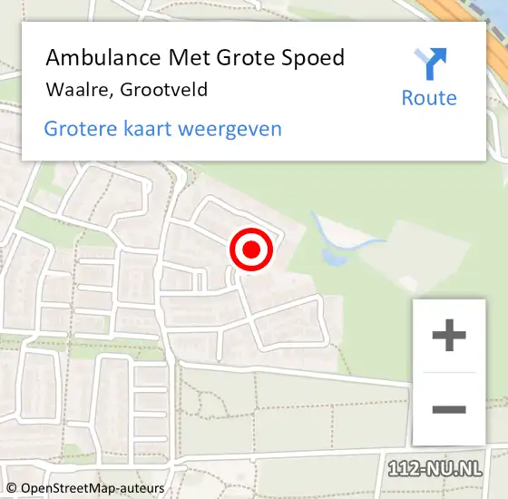 Locatie op kaart van de 112 melding: Ambulance Met Grote Spoed Naar Waalre, Grootveld op 29 mei 2017 11:11