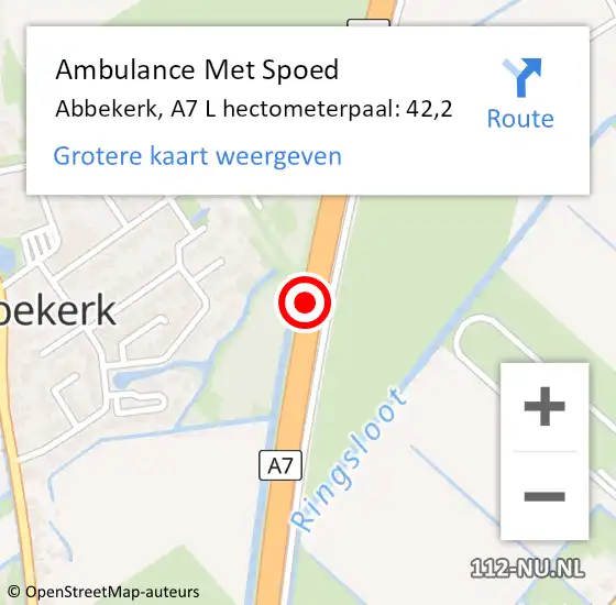 Locatie op kaart van de 112 melding: Ambulance Met Spoed Naar Abbekerk, A7 L hectometerpaal: 42,2 op 29 mei 2017 13:18