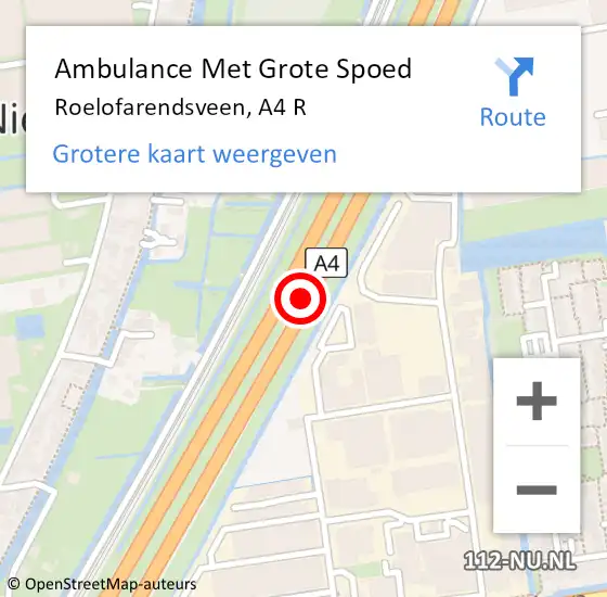 Locatie op kaart van de 112 melding: Ambulance Met Grote Spoed Naar Roelofarendsveen, A4 R hectometerpaal: 26,5 op 29 mei 2017 15:30