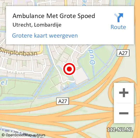 Locatie op kaart van de 112 melding: Ambulance Met Grote Spoed Naar Utrecht, Lombardije op 22 januari 2014 07:01