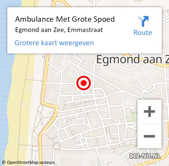 Locatie op kaart van de 112 melding: Ambulance Met Grote Spoed Naar Egmond aan Zee, Emmastraat op 29 mei 2017 16:04