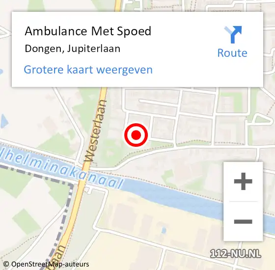 Locatie op kaart van de 112 melding: Ambulance Met Spoed Naar Dongen, Jupiterlaan op 29 mei 2017 16:51