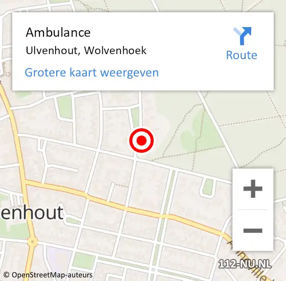 Locatie op kaart van de 112 melding: Ambulance Ulvenhout, Wolvenhoek op 29 mei 2017 18:44