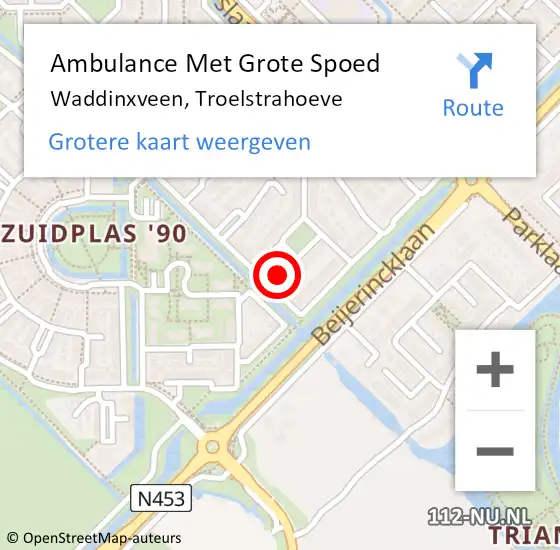 Locatie op kaart van de 112 melding: Ambulance Met Grote Spoed Naar Waddinxveen, Troelstrahoeve op 29 mei 2017 20:28