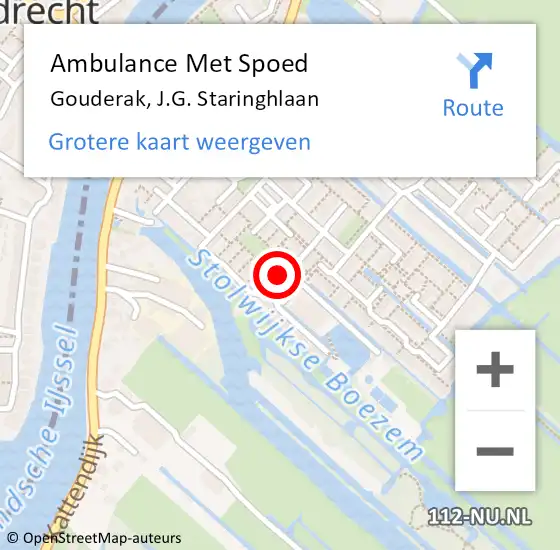 Locatie op kaart van de 112 melding: Ambulance Met Spoed Naar Gouderak, J.G. Staringhlaan op 29 mei 2017 22:03