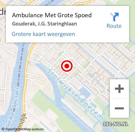 Locatie op kaart van de 112 melding: Ambulance Met Grote Spoed Naar Gouderak, J.G. Staringhlaan op 29 mei 2017 22:11