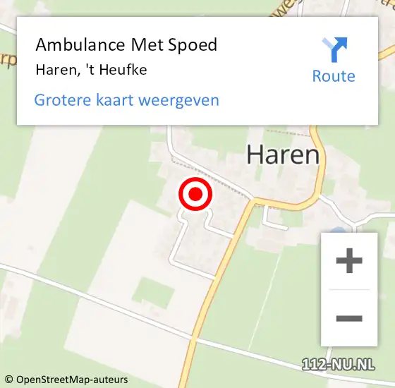 Locatie op kaart van de 112 melding: Ambulance Met Spoed Naar Haren, 't Heufke op 29 mei 2017 23:11