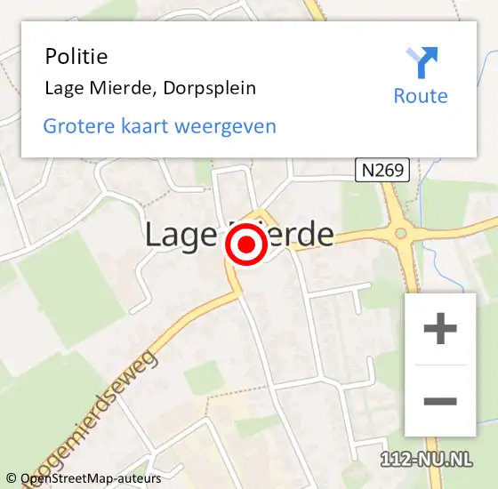 Locatie op kaart van de 112 melding: Politie Lage Mierde, Dorpsplein op 30 mei 2017 00:13
