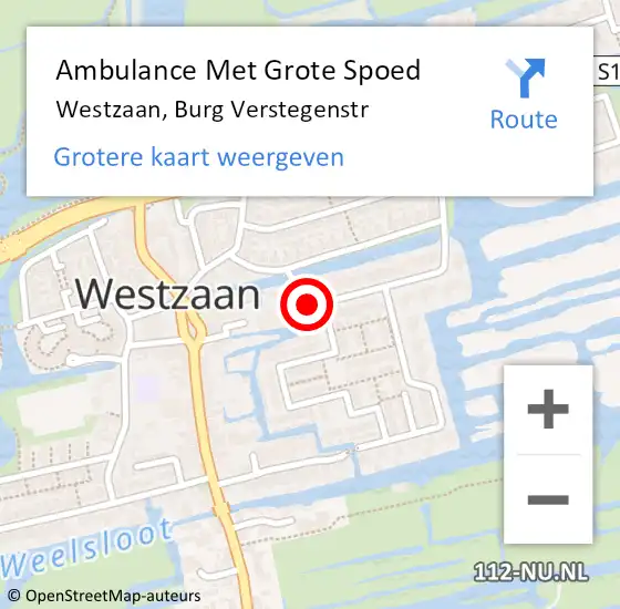 Locatie op kaart van de 112 melding: Ambulance Met Grote Spoed Naar Westzaan, Burg Verstegenstr op 30 mei 2017 00:49