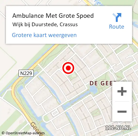 Locatie op kaart van de 112 melding: Ambulance Met Grote Spoed Naar Wijk bij Duurstede, Crassus op 30 mei 2017 03:10