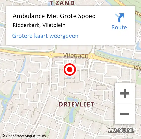 Locatie op kaart van de 112 melding: Ambulance Met Grote Spoed Naar Ridderkerk, Vlietplein op 30 mei 2017 07:10