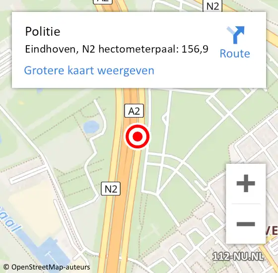 Locatie op kaart van de 112 melding: Politie Eindhoven, N2 hectometerpaal: 162,3 op 30 mei 2017 08:37