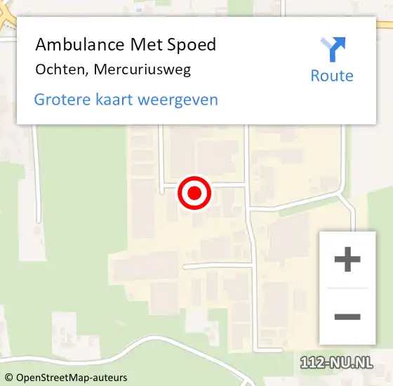 Locatie op kaart van de 112 melding: Ambulance Met Spoed Naar Ochten, Mercuriusweg op 30 mei 2017 10:25