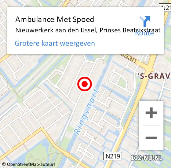 Locatie op kaart van de 112 melding: Ambulance Met Spoed Naar Nieuwerkerk aan den IJssel, Prinses Beatrixstraat op 30 mei 2017 12:05