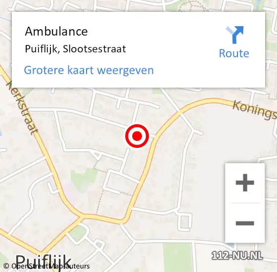 Locatie op kaart van de 112 melding: Ambulance Puiflijk, Slootsestraat op 30 mei 2017 15:25