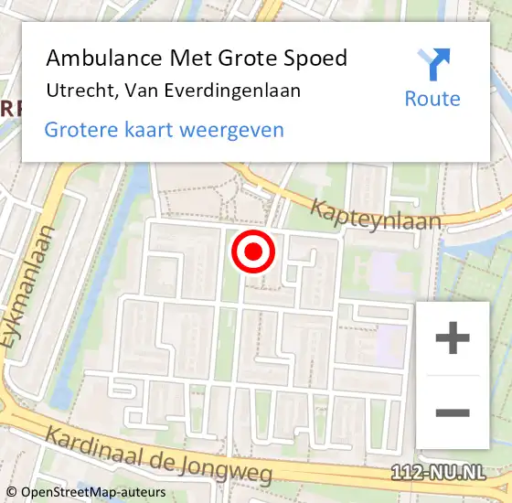 Locatie op kaart van de 112 melding: Ambulance Met Grote Spoed Naar Utrecht, Van Everdingenlaan op 30 mei 2017 15:51