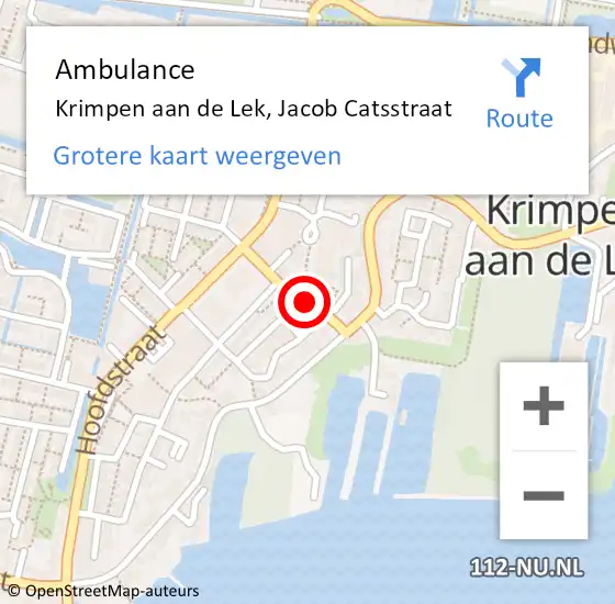 Locatie op kaart van de 112 melding: Ambulance Krimpen aan de Lek, Jacob Catsstraat op 30 mei 2017 16:41