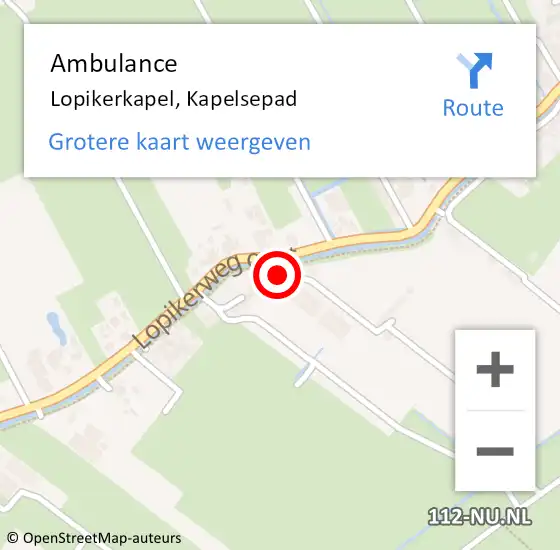 Locatie op kaart van de 112 melding: Ambulance Lopikerkapel, Kapelsepad op 30 mei 2017 19:00