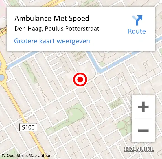 Locatie op kaart van de 112 melding: Ambulance Met Spoed Naar Den Haag, Paulus Potterstraat op 30 mei 2017 20:19