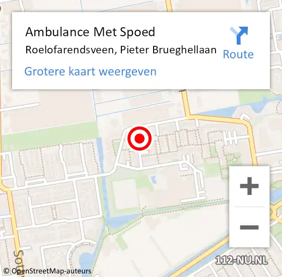 Locatie op kaart van de 112 melding: Ambulance Met Spoed Naar Roelofarendsveen, Pieter Brueghellaan op 30 mei 2017 20:38