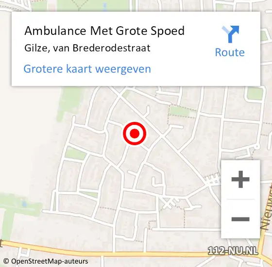 Locatie op kaart van de 112 melding: Ambulance Met Grote Spoed Naar Gilze, van Brederodestraat op 31 mei 2017 00:15