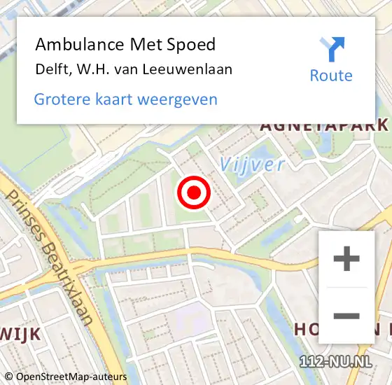 Locatie op kaart van de 112 melding: Ambulance Met Spoed Naar Delft, W.H. van Leeuwenlaan op 31 mei 2017 00:51