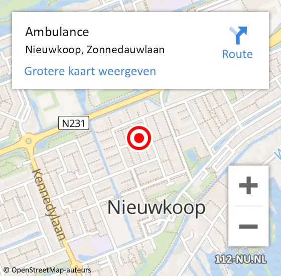 Locatie op kaart van de 112 melding: Ambulance Nieuwkoop, Zonnedauwlaan op 31 mei 2017 01:06