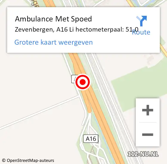 Locatie op kaart van de 112 melding: Ambulance Met Spoed Naar Zevenbergen, A16 L hectometerpaal: 48,8 op 31 mei 2017 02:57