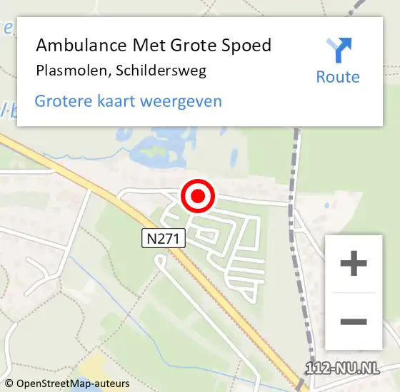 Locatie op kaart van de 112 melding: Ambulance Met Grote Spoed Naar Plasmolen, Schildersweg op 31 mei 2017 07:04