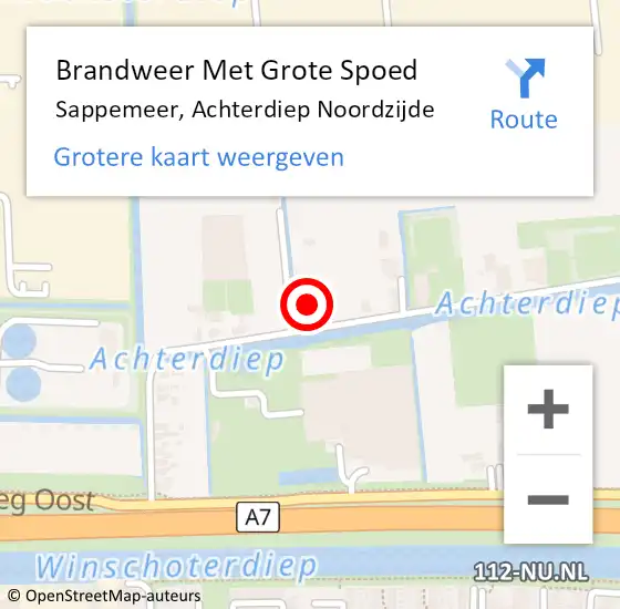 Locatie op kaart van de 112 melding: Brandweer Met Grote Spoed Naar Sappemeer, Achterdiep Noordzijde op 20 september 2013 05:06