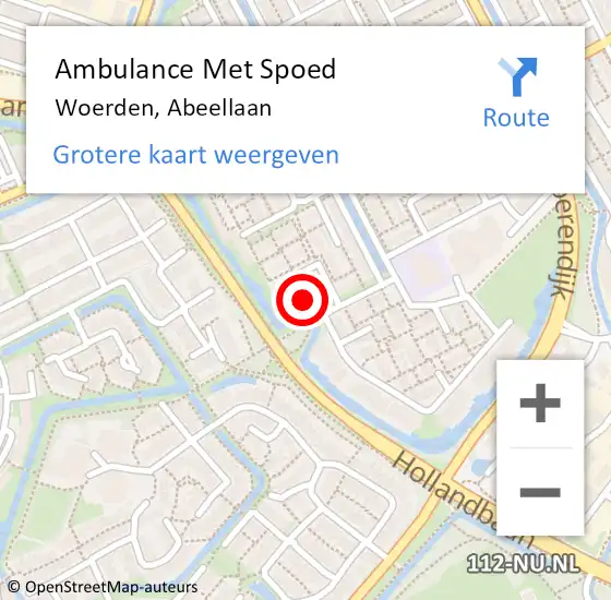 Locatie op kaart van de 112 melding: Ambulance Met Spoed Naar Woerden, Abeellaan op 31 mei 2017 13:03