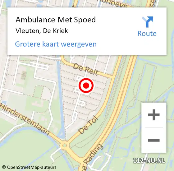 Locatie op kaart van de 112 melding: Ambulance Met Spoed Naar Vleuten, De Kriek op 31 mei 2017 15:26