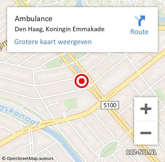Locatie op kaart van de 112 melding: Ambulance Den Haag, Koningin Emmakade op 31 mei 2017 16:07