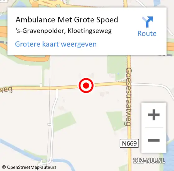 Locatie op kaart van de 112 melding: Ambulance Met Grote Spoed Naar 's-Gravenpolder, Kloetingseweg op 31 mei 2017 16:41