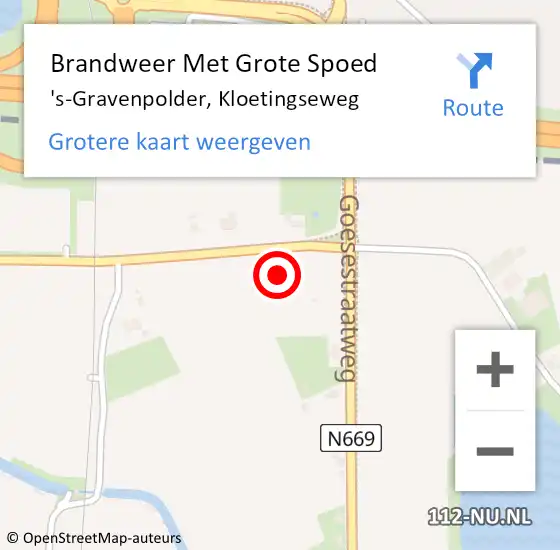 Locatie op kaart van de 112 melding: Brandweer Met Grote Spoed Naar 's-Gravenpolder, Kloetingseweg op 31 mei 2017 16:43