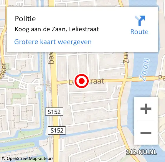 Locatie op kaart van de 112 melding: Politie Koog aan de Zaan, Leliestraat op 31 mei 2017 17:28