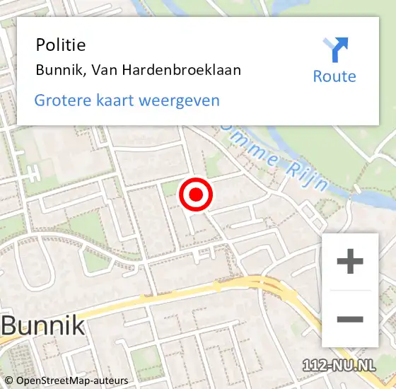 Locatie op kaart van de 112 melding: Politie Bunnik, Van Hardenbroeklaan op 31 mei 2017 17:28