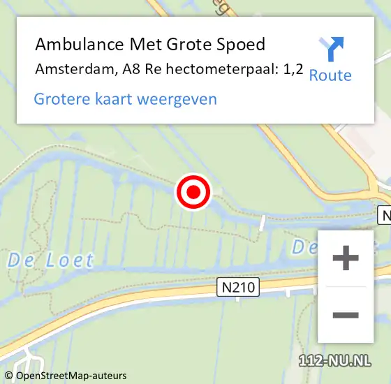 Locatie op kaart van de 112 melding: Ambulance Met Grote Spoed Naar Amsterdam, A8 Re hectometerpaal: 1,2 op 31 mei 2017 19:14