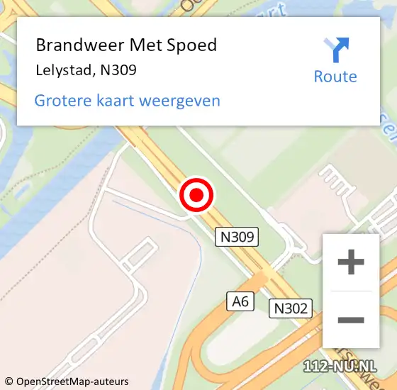 Locatie op kaart van de 112 melding: Brandweer Met Spoed Naar Lelystad, N309 op 31 mei 2017 19:28