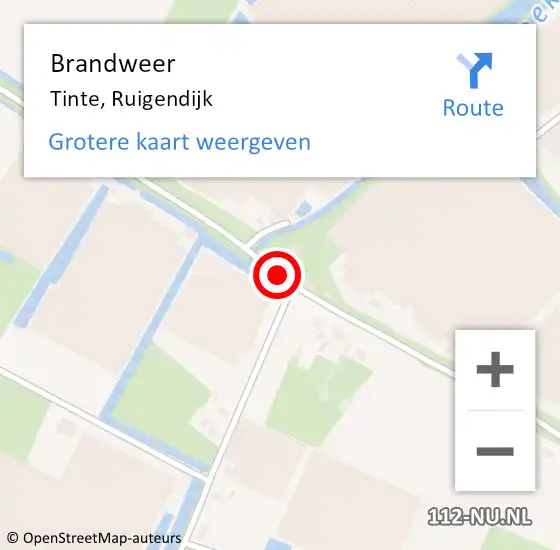 Locatie op kaart van de 112 melding: Brandweer Tinte, Ruigendijk op 31 mei 2017 19:34