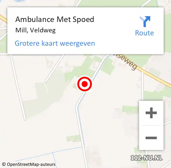 Locatie op kaart van de 112 melding: Ambulance Met Spoed Naar Mill, Veldweg op 31 mei 2017 19:38