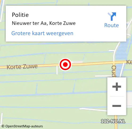 Locatie op kaart van de 112 melding: Politie Nieuwer ter Aa, Korte Zuwe op 31 mei 2017 19:59